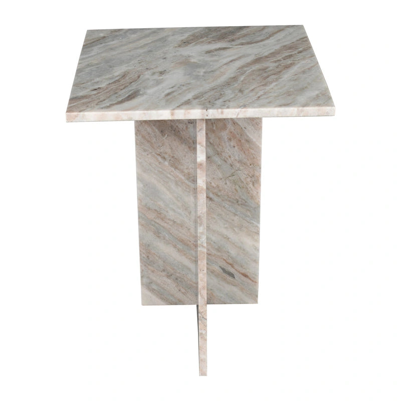 18.5 Table d'appoint contemporaine faite à la main en marbre naturel en forme de T, Gris/Beige, par