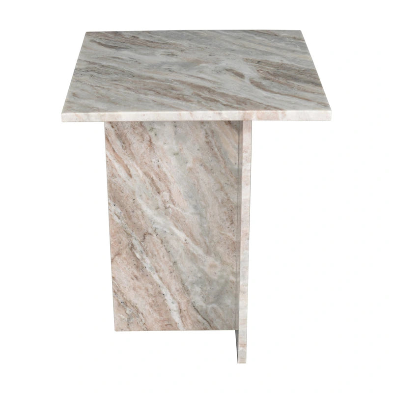 18.5 Table d'appoint contemporaine faite à la main en marbre naturel en forme de T, Gris/Beige, par