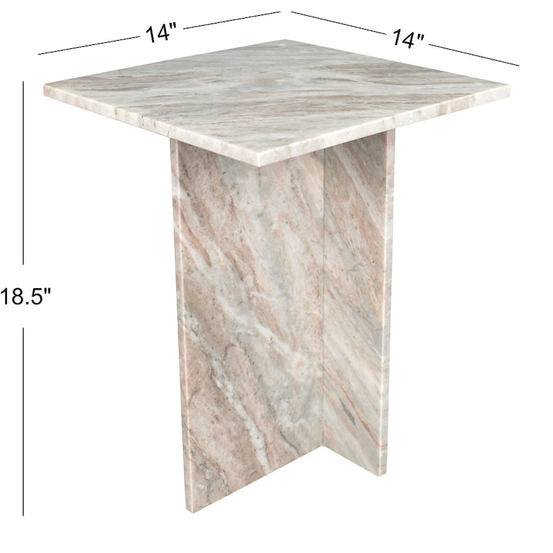18.5 Table d'appoint contemporaine faite à la main en marbre naturel en forme de T, Gris/Beige, par