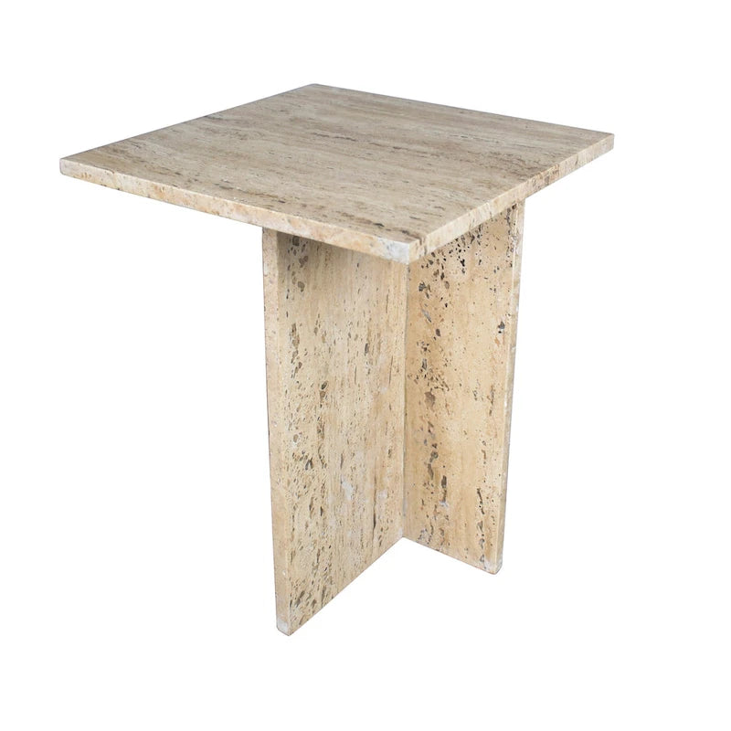 18.5 Table d'appoint contemporaine faite à la main en marbre naturel en forme de T, Gris/Beige, par