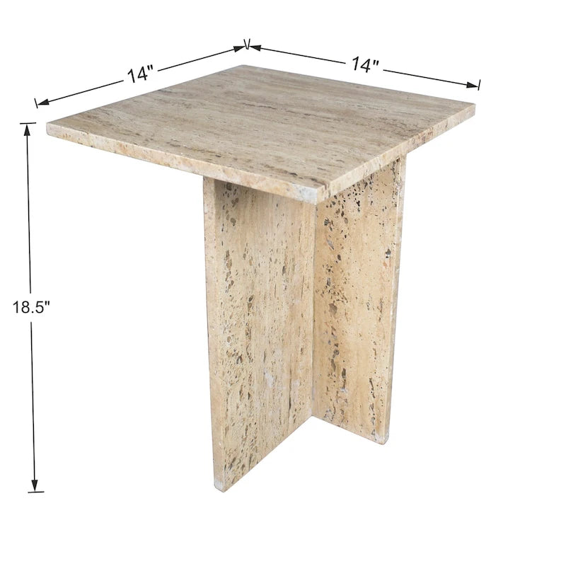 18.5 Table d'appoint contemporaine faite à la main en marbre naturel en forme de T, Gris/Beige, par