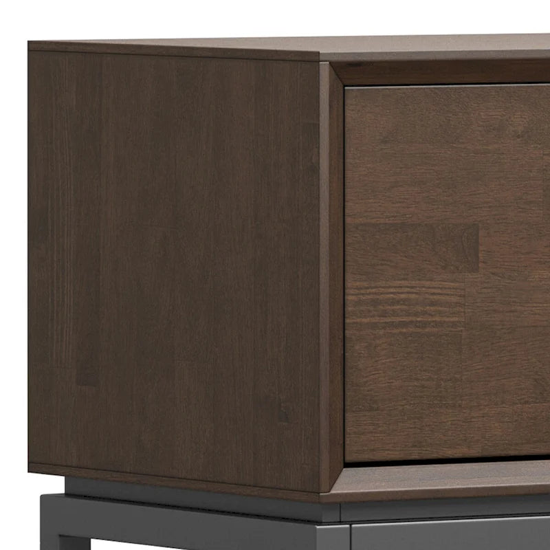 MEUBLE TV-MEDIA industriel moderne en BOIS MASSIF, 7 po de large, noyer brun, pour téléviseurs jusqu'à 80 po
