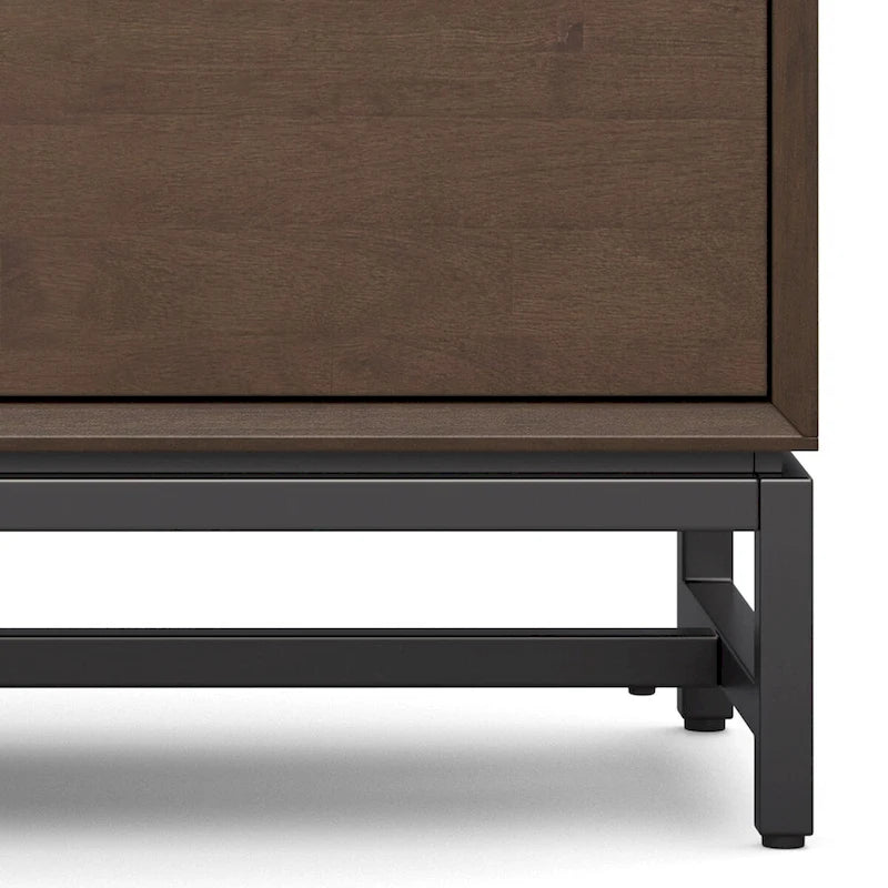 MEUBLE TV-MEDIA industriel moderne en BOIS MASSIF, 7 po de large, noyer brun, pour téléviseurs jusqu'à 80 po