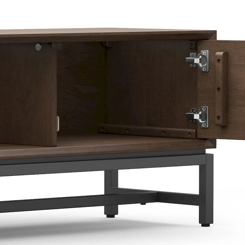 MEUBLE TV-MEDIA industriel moderne en BOIS MASSIF, 7 po de large, noyer brun, pour téléviseurs jusqu'à 80 po