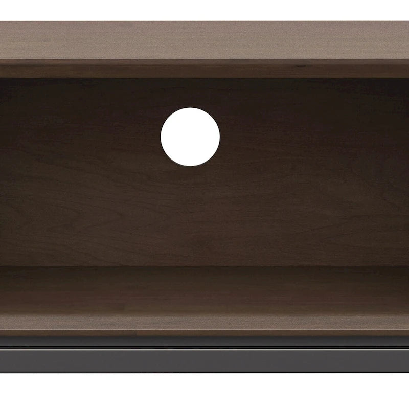 MEUBLE TV-MEDIA industriel moderne en BOIS MASSIF, 7 po de large, noyer brun, pour téléviseurs jusqu'à 80 po