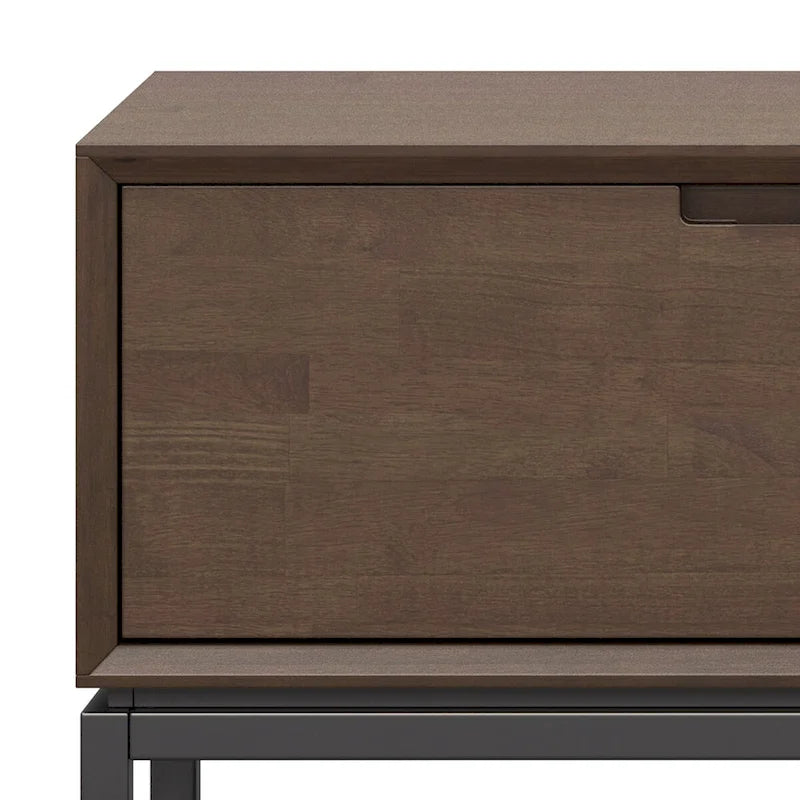 MEUBLE TV-MEDIA industriel moderne en BOIS MASSIF, 7 po de large, noyer brun, pour téléviseurs jusqu'à 80 po