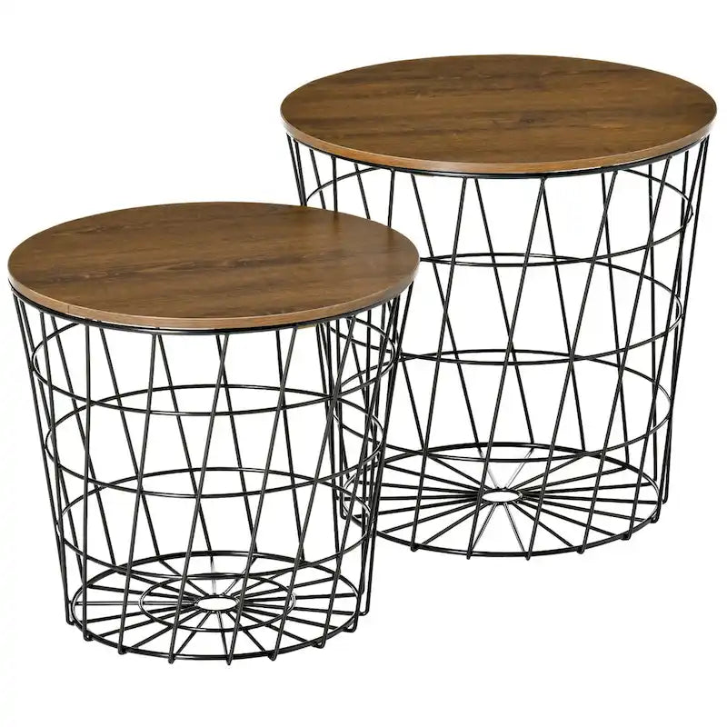 Tables d'appoint, lot de 2, tables gigognes avec rangement, tables d'appoint rondes avec plateau amovible pour salon, chambre à coucher