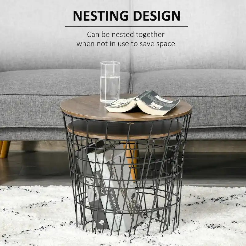 Tables d'appoint, lot de 2, tables gigognes avec rangement, tables d'appoint rondes avec plateau amovible pour salon, chambre à coucher