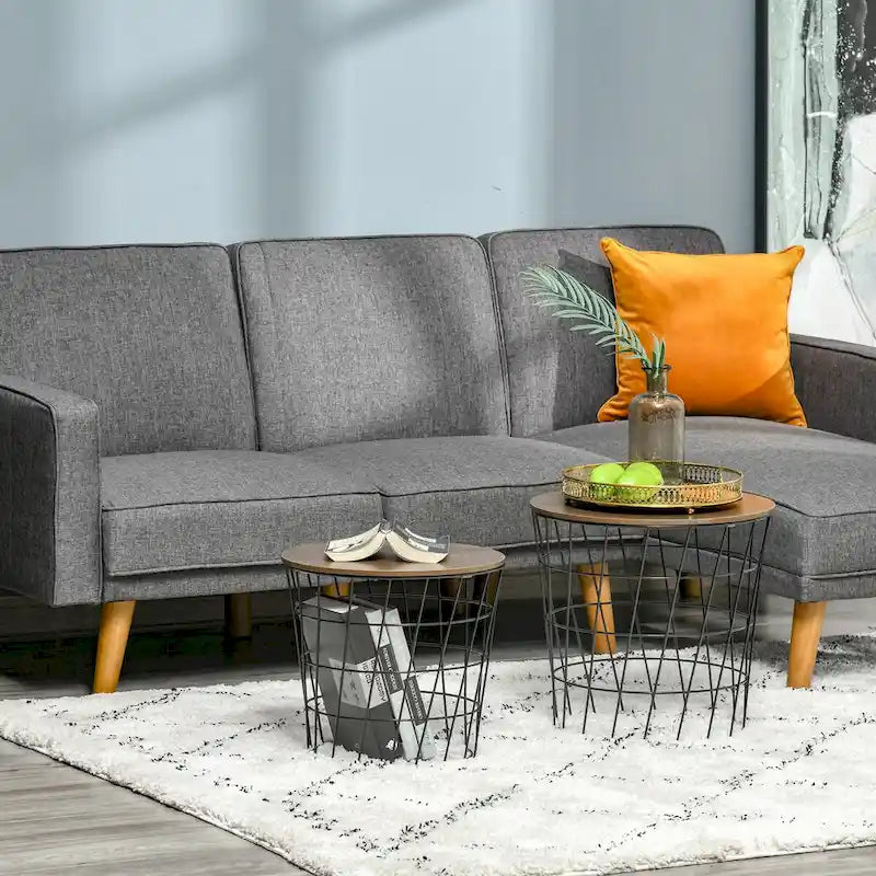 Tables d'appoint, lot de 2, tables gigognes avec rangement, tables d'appoint rondes avec plateau amovible pour salon, chambre à coucher