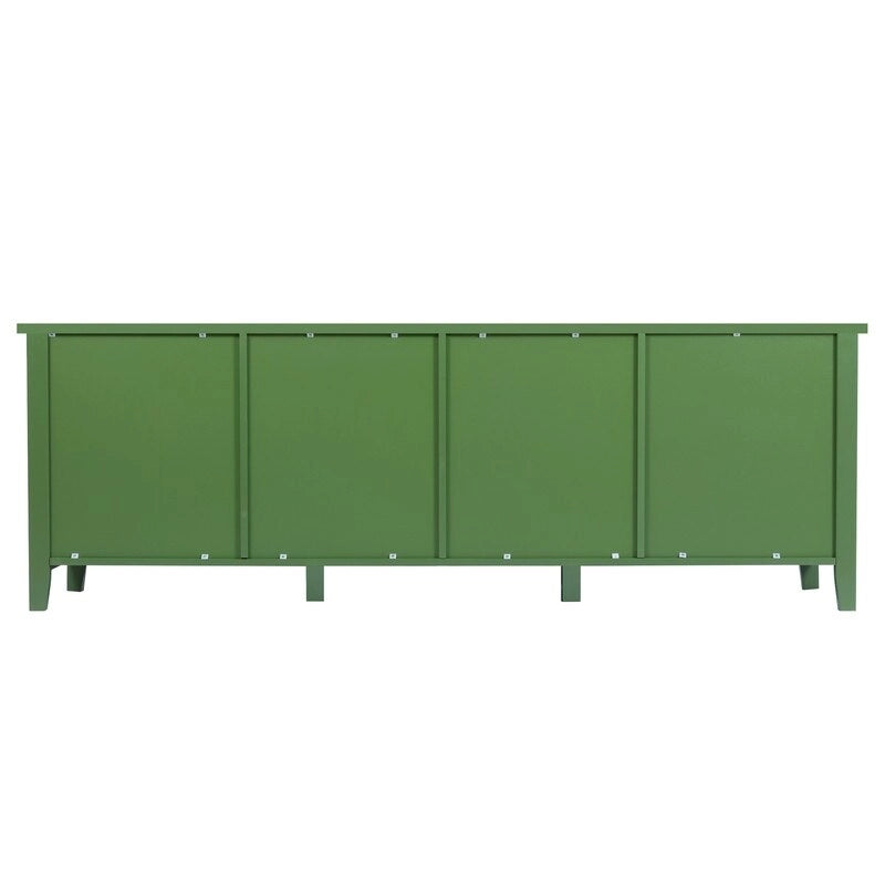 Meuble TV vintage vert français, buffet avec portes vitrées et étagères, meuble de rangement d'appoint pour bar à café