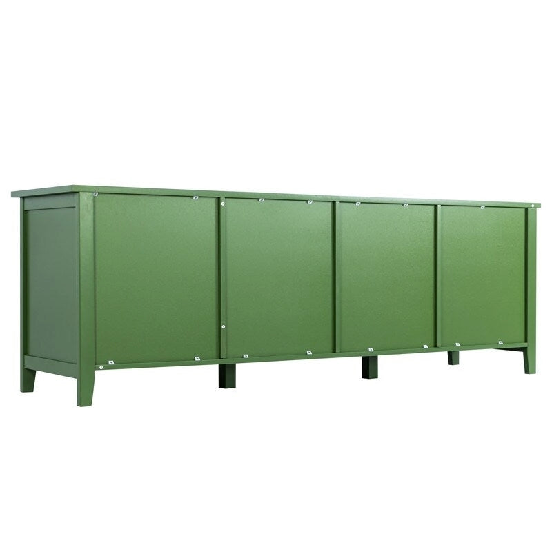 Meuble TV vintage vert français, buffet avec portes vitrées et étagères, meuble de rangement d'appoint pour bar à café
