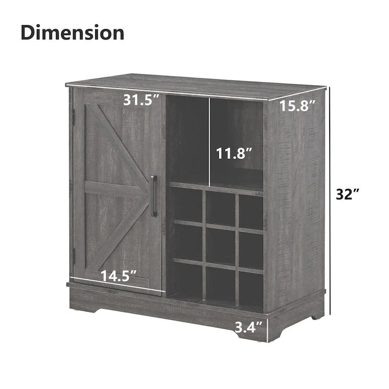 Meuble de rangement pour buffet de style porte de grange avec casier à vin