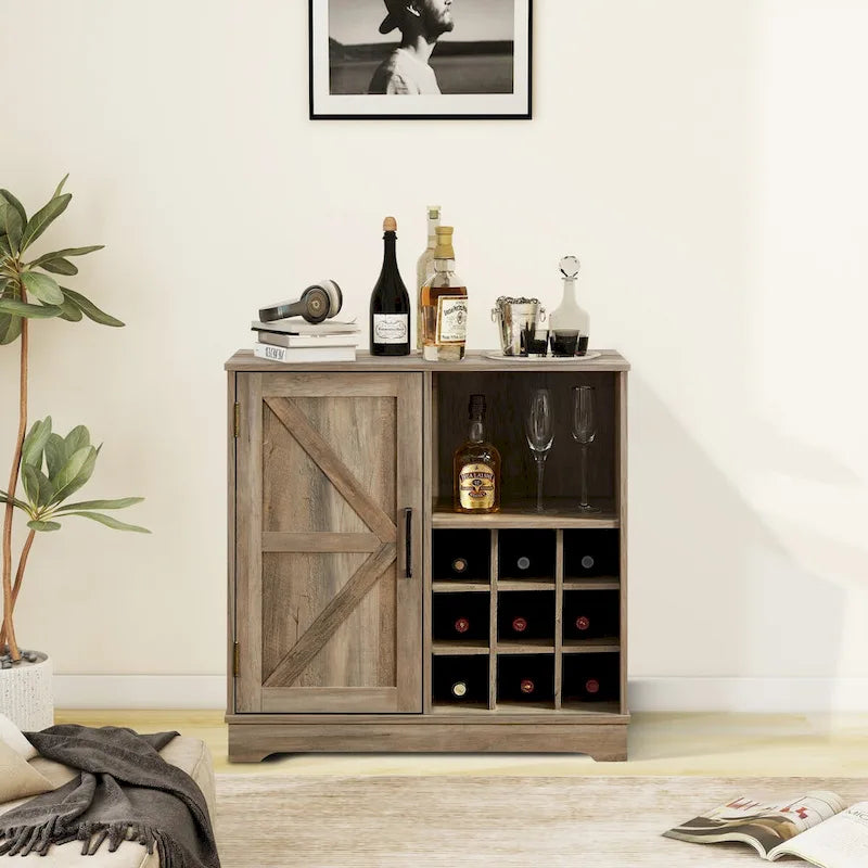 Meuble de rangement pour buffet de style porte de grange avec casier à vin
