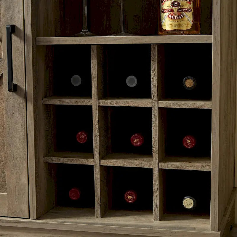 Meuble de rangement pour buffet de style porte de grange avec casier à vin