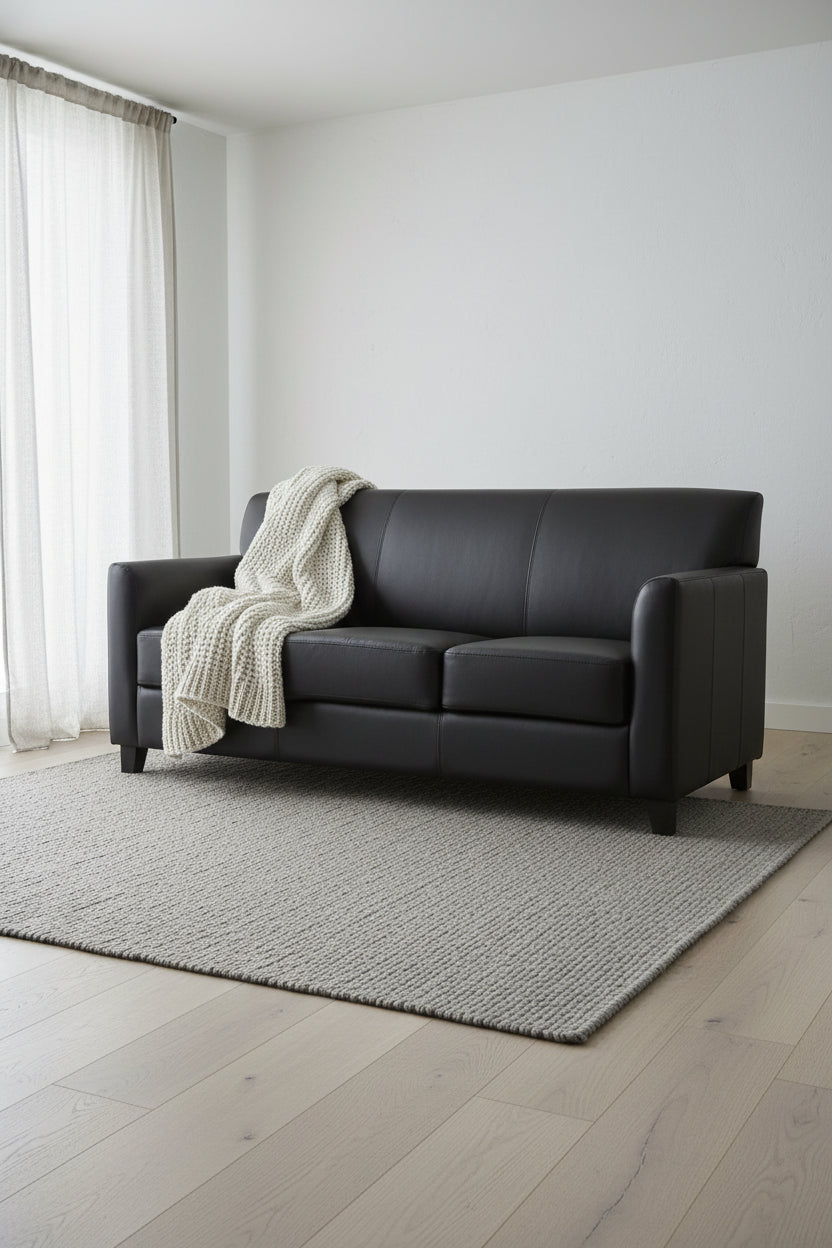 Benville Modern Black Leather Sofa