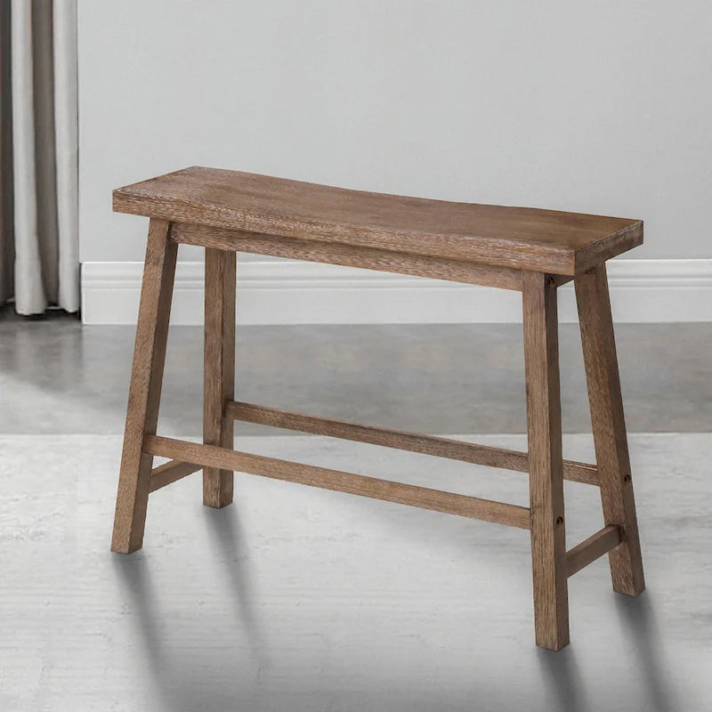 Banc de selle de 33 pouces avec cadre incliné, bois d'acacia brun antique sablé