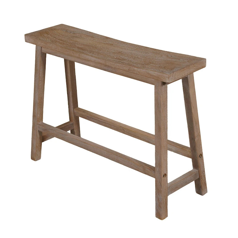 Banc de selle de 33 pouces avec cadre incliné, bois d'acacia brun antique sablé