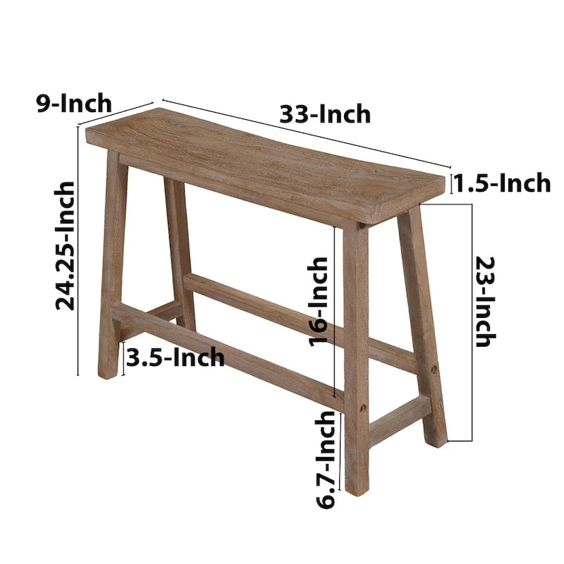 Banc de selle de 33 pouces avec cadre incliné, bois d'acacia brun antique sablé