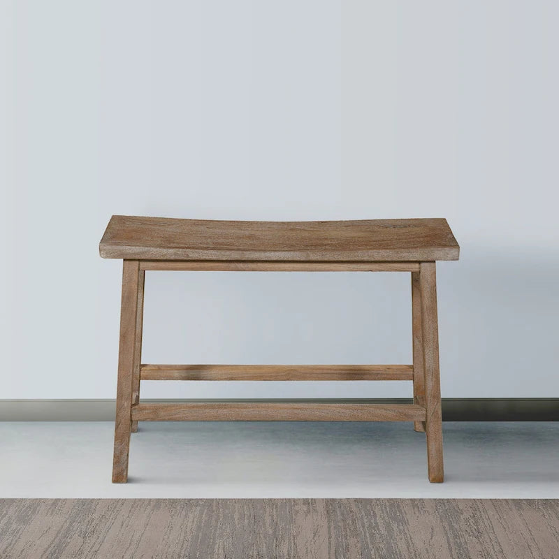 Banc de selle de 33 pouces avec cadre incliné, bois d'acacia brun antique sablé