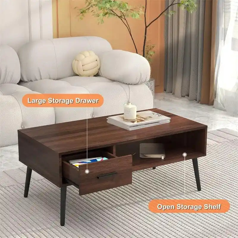 Table basse/meuble TV de style moderne du milieu du siècle avec tiroir – 41,3P x 21,7L x 17,7H