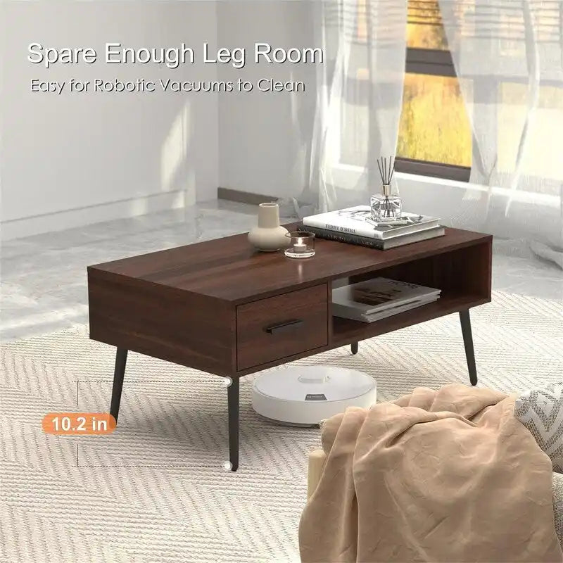 Table basse/meuble TV de style moderne du milieu du siècle avec tiroir – 41,3P x 21,7L x 17,7H