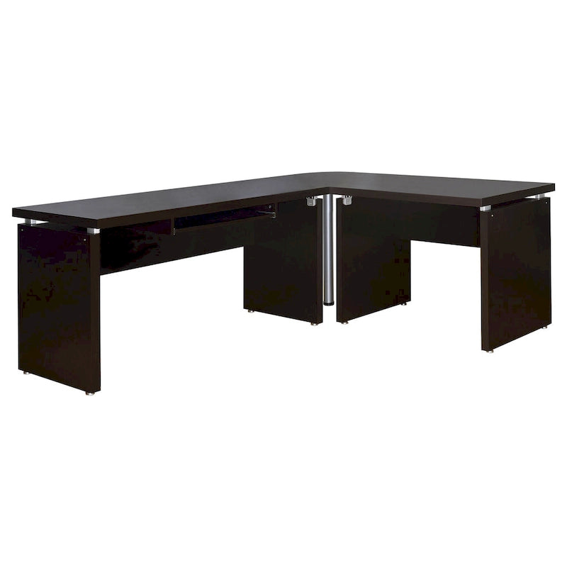 Bureau d'ordinateur 83 pouces, en forme de L, avec tiroir coulissant pour clavier, marron