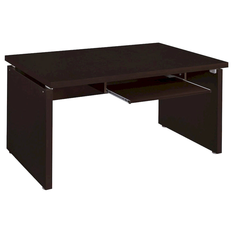 Bureau d'ordinateur 83 pouces, en forme de L, avec tiroir coulissant pour clavier, marron