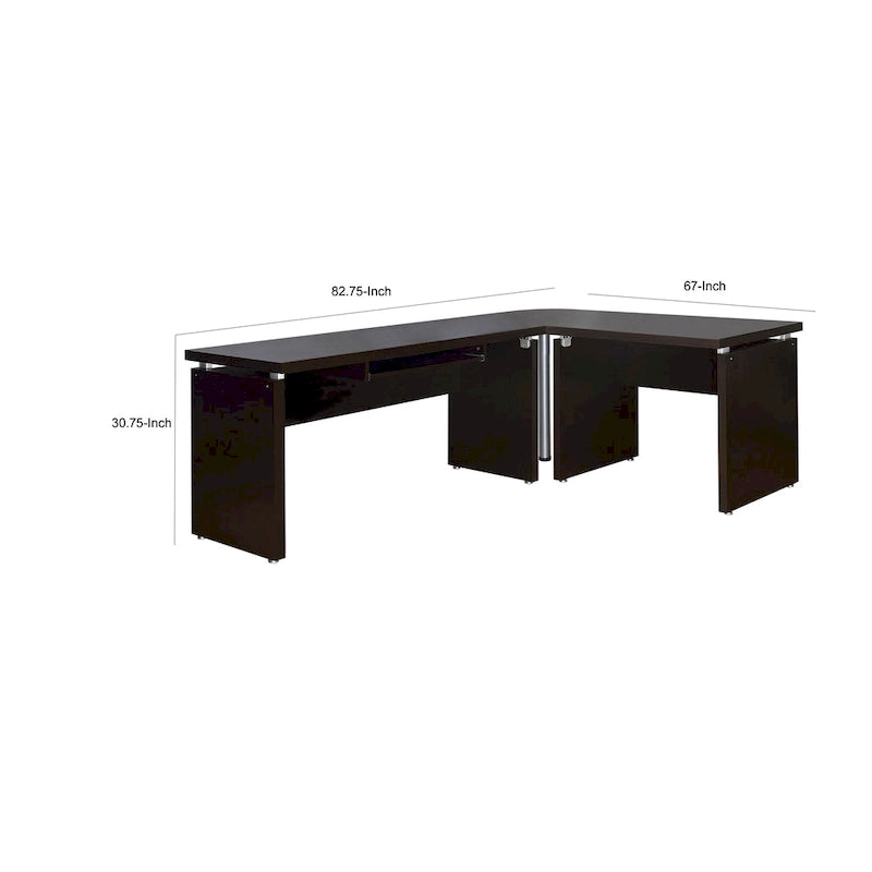 Bureau d'ordinateur 83 pouces, en forme de L, avec tiroir coulissant pour clavier, marron