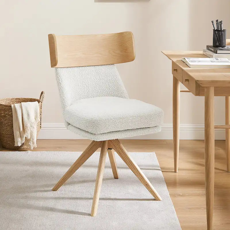 Chaise de bureau pivotante en bois et tissu