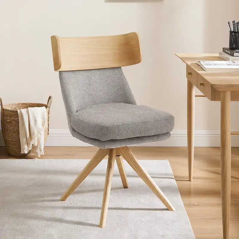Chaise de bureau pivotante en bois et tissu