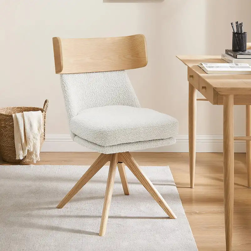 Chaise de bureau pivotante en bois et tissu
