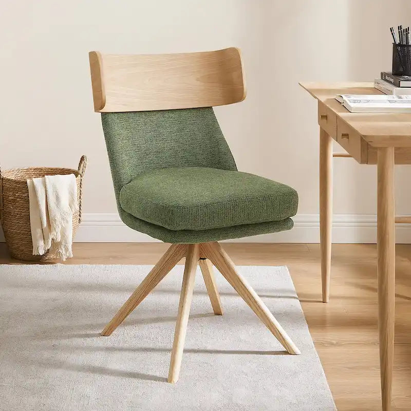 Chaise de bureau pivotante en bois et tissu