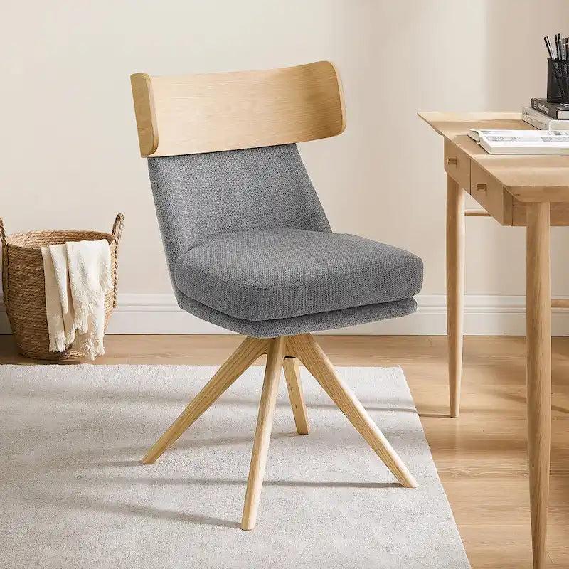 Chaise de bureau pivotante en bois et tissu