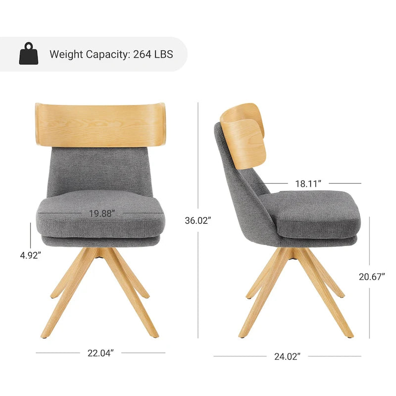 Chaise de bureau pivotante en bois et tissu
