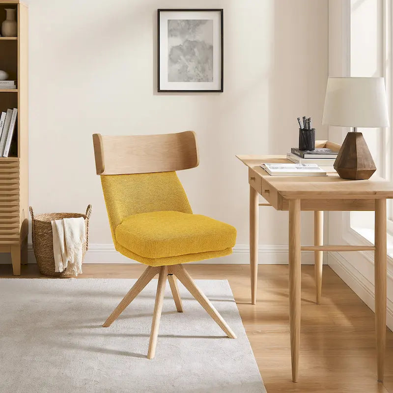 Chaise de bureau pivotante en bois et tissu