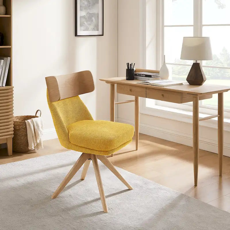 Chaise de bureau pivotante en bois et tissu