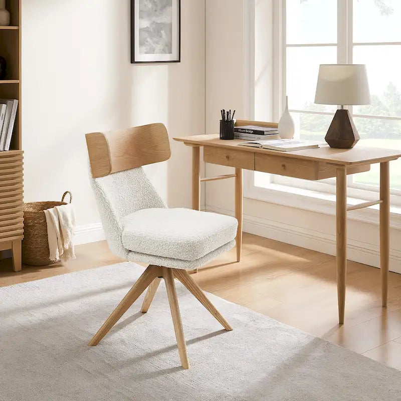 Chaise de bureau pivotante en bois et tissu