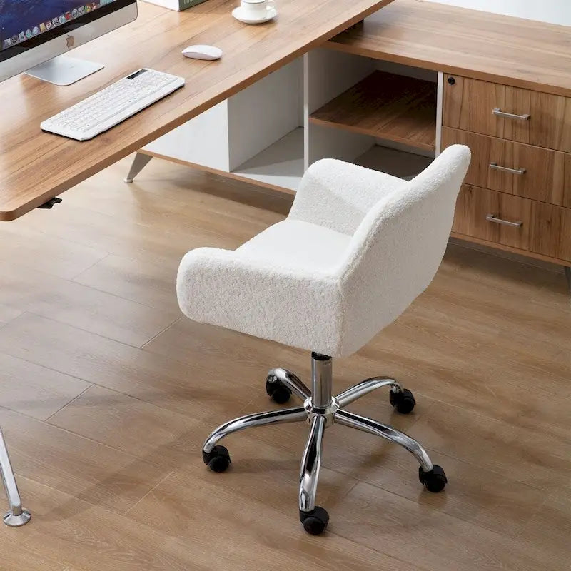 Chaise de bureau en fausse fourrure, chaise de vanité de maquillage douillette et confortable, chaise de bureau pivotante réglable en hauteur, chaise de coiffeuse