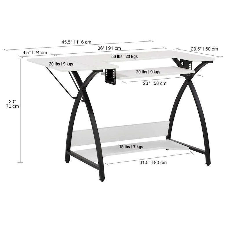 Table artisanat, couture, bureau avec plateau MDF et cadre en métal noir