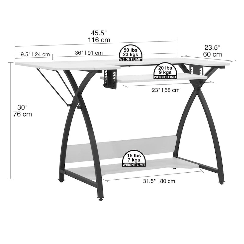 Table artisanat, couture, bureau avec plateau MDF et cadre en métal noir