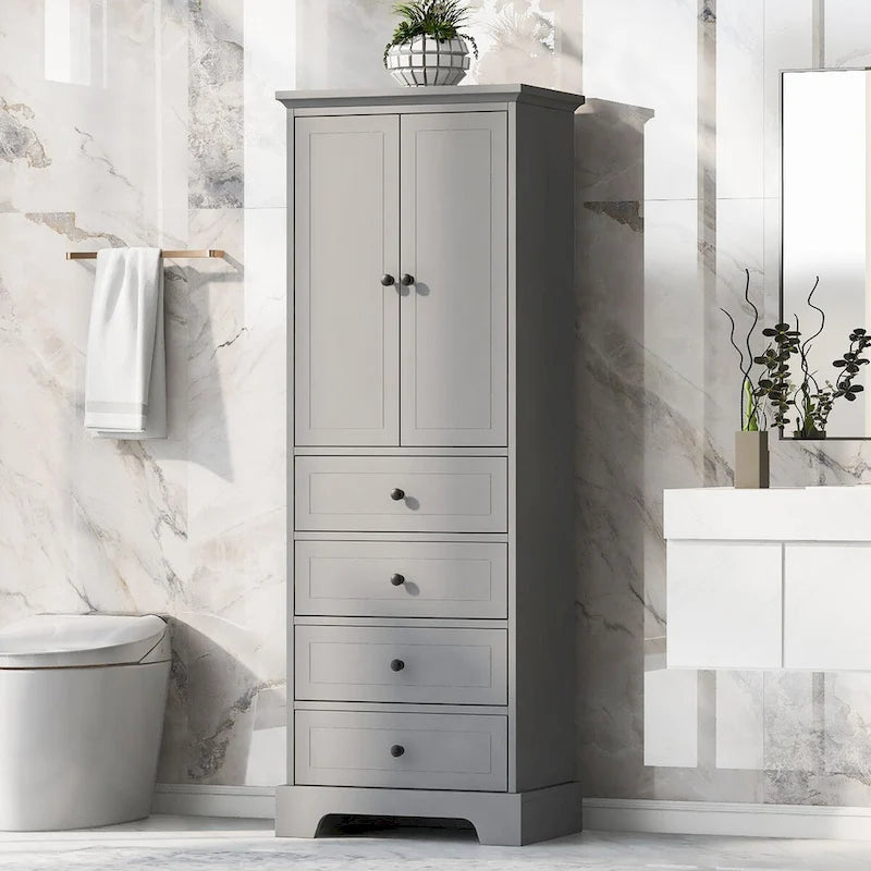 23.6 in. W x 15.7 in. D x 68.1 in. H Linen Cabinet with 2 Doors and 4 Drawers
