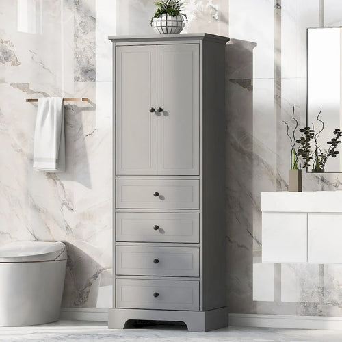 23.6 in. W x 15.7 in. D x 68.1 in. H Linen Cabinet with 2 Doors and 4 Drawers