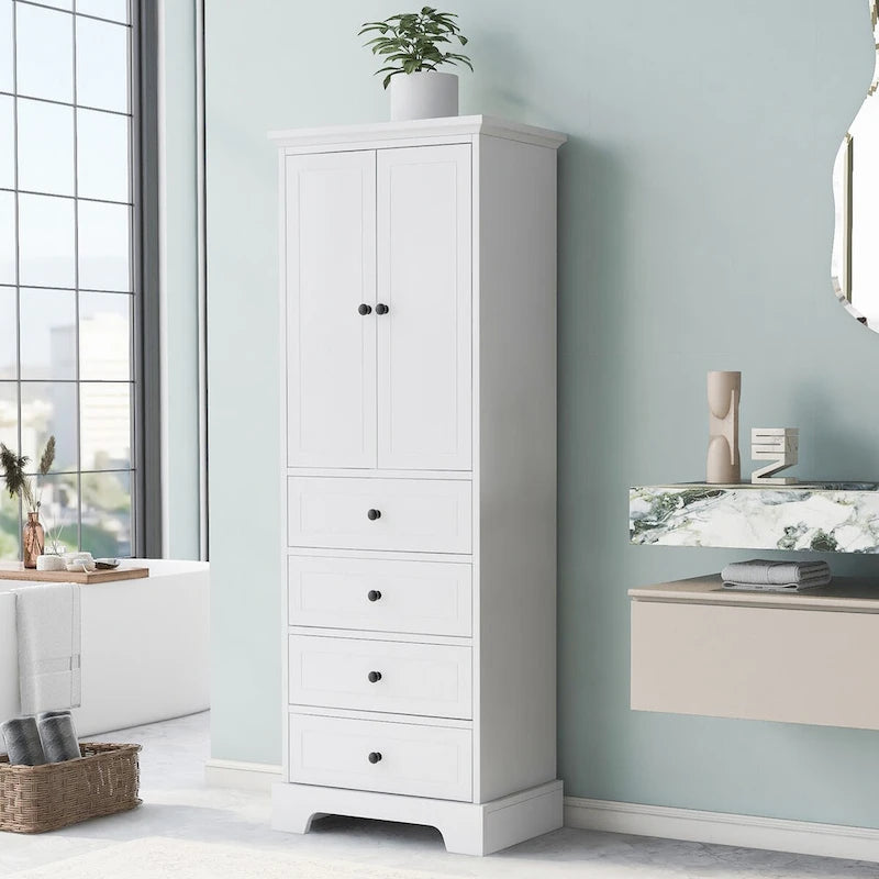 Armoire à linge de 60 cm L x 40 cm P x 173 cm H avec 2 portes et 4 tiroirs
