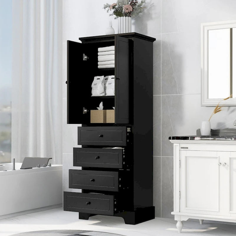 Armoire à linge de 60 cm L x 40 cm P x 173 cm H avec 2 portes et 4 tiroirs