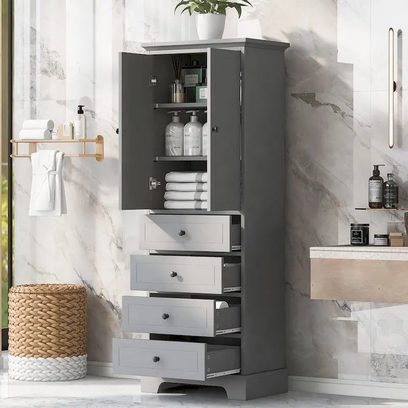 Armoire à linge de 60 cm L x 40 cm P x 173 cm H avec 2 portes et 4 tiroirs