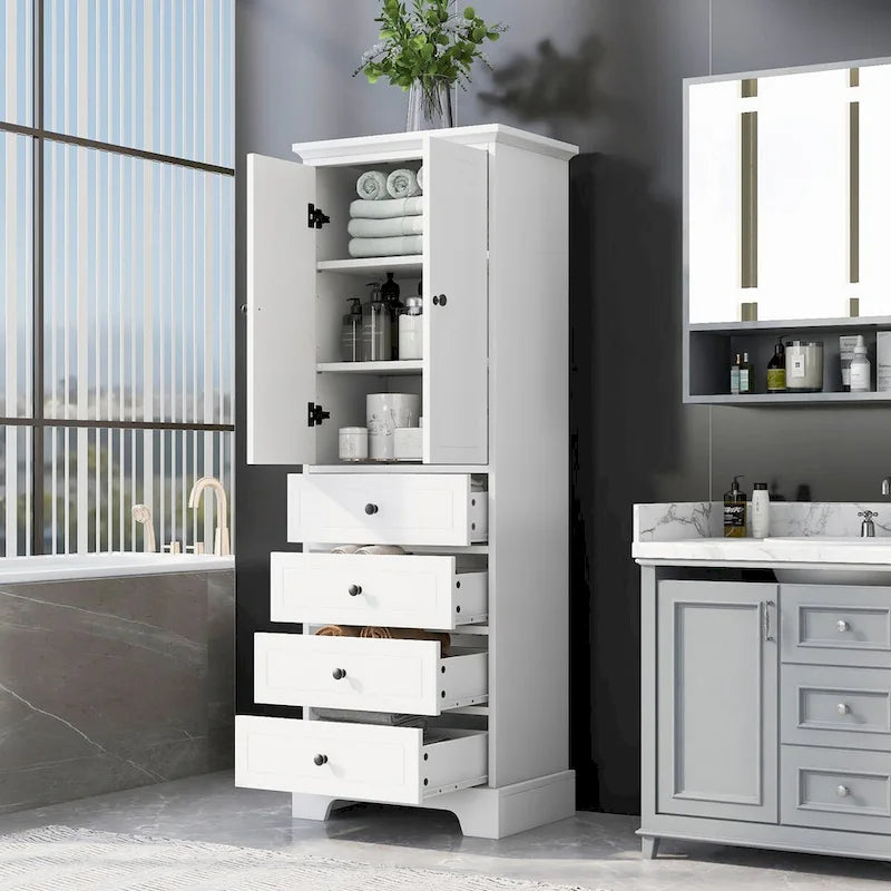 Armoire à linge de 60 cm L x 40 cm P x 173 cm H avec 2 portes et 4 tiroirs