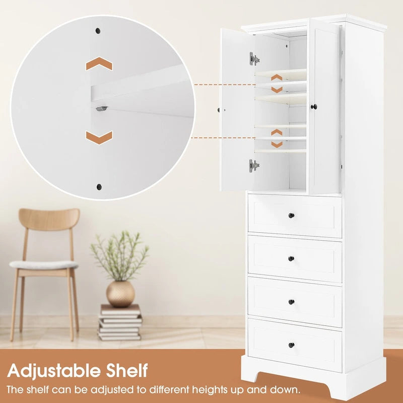 Armoire à linge de 60 cm L x 40 cm P x 173 cm H avec 2 portes et 4 tiroirs