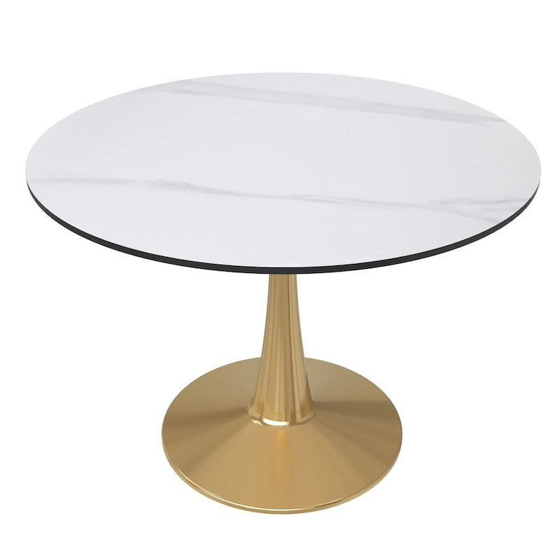 Table à manger ronde 40'' Plateau en pierre frittée en acier doré