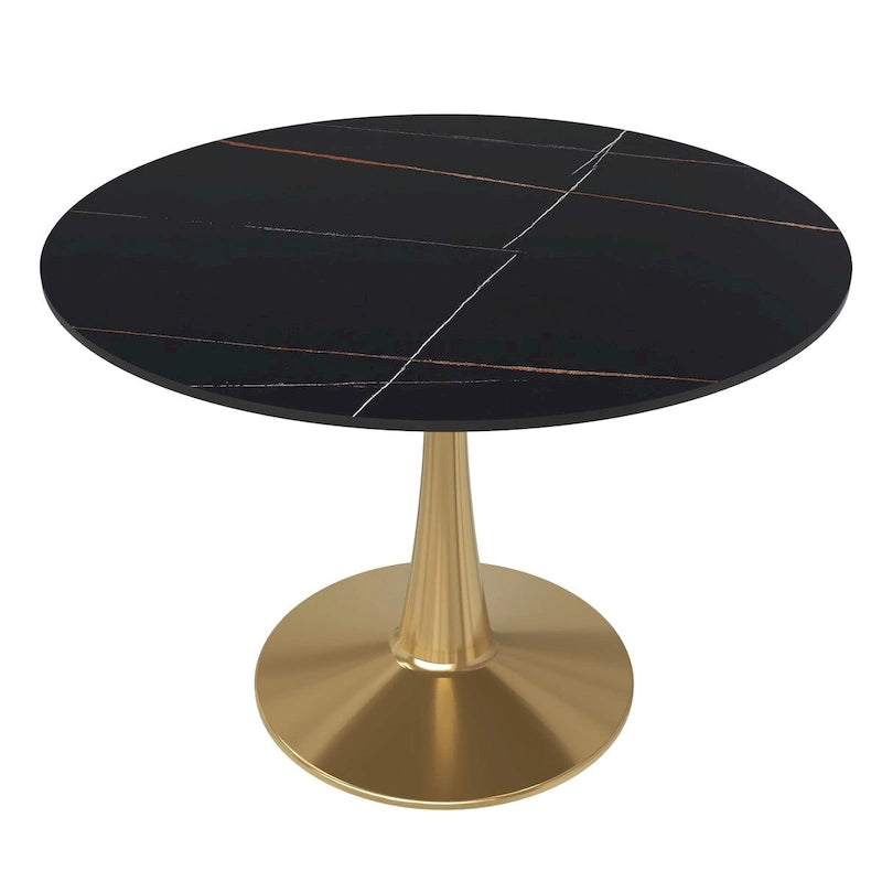 Table à manger ronde 40'' Plateau en pierre frittée en acier doré