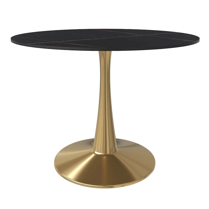 Table à manger ronde 40'' Plateau en pierre frittée en acier doré